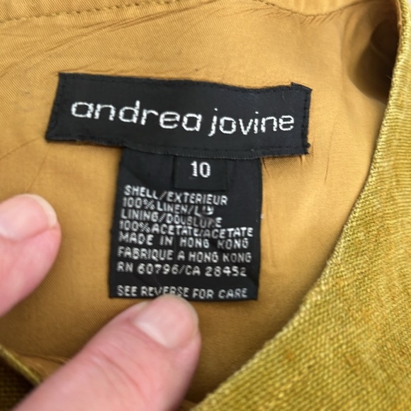 Andrea Jovine 100% linen Short Sleeve Colorblock Dress - Gold ,Orange, Black - Picture 4 of 7